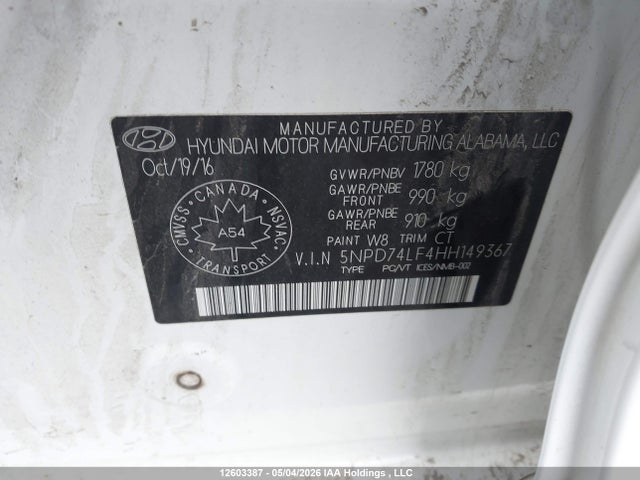 Продаж на аукціоні авто 2017 Hyundai Elantra Le, vin: 5NPD74LF4HH149367, номер лоту: 12603387