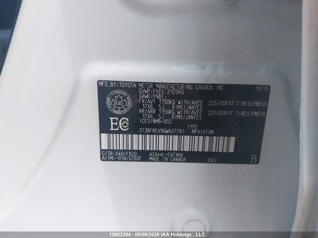 Продаж на аукціоні авто 2016 Toyota Rav4 Le, vin: 2T3BFREV9GW427781, номер лоту: 12603394