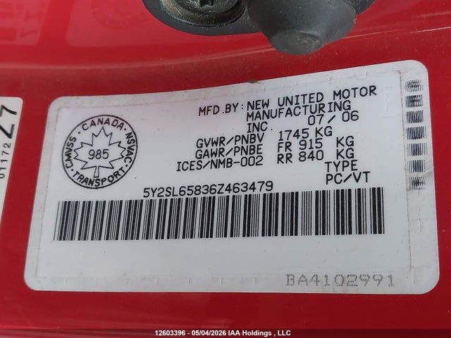 Aukcja sprzedaży 2006 Pontiac Vibe, vin: 5Y2SL65836Z463479, numer aukcji: 12603396