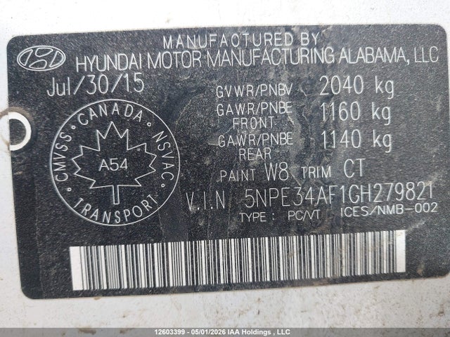 5NPE34AF1GH279821 Hyundai Sonata Sport Tech