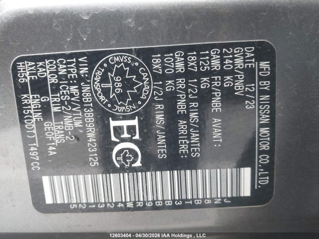 JN8BT3BB9RW423125 Nissan ROGUE SV
