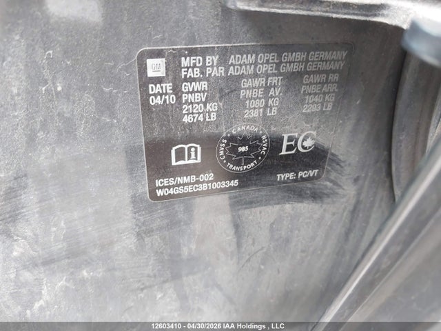 12603410 :رقم المزاد ، W04GS5EC3B1003345 vin ، 2011 Buick Regal مزاد بيع
