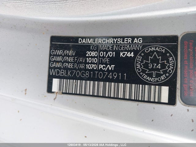2001 Mercedes-benz Clk 430 მანქანა იყიდება აუქციონზე, vin: WDBLK70G81T074911, აუქციონის ნომერი: 12603419