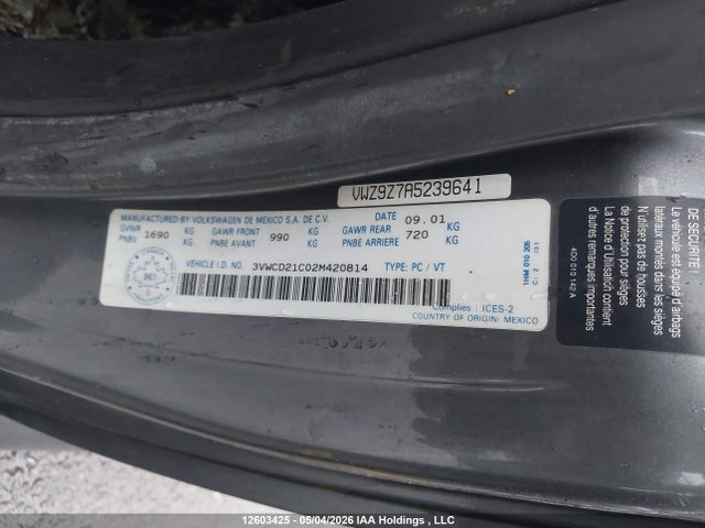 Aukcja sprzedaży 2002 Volkswagen Beetle, vin: 3VWCD21C02M420814, numer aukcji: 12603425