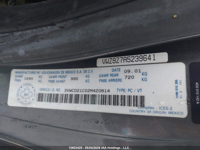 Aukcja sprzedaży 2002 Volkswagen Beetle, vin: 3VWCD21C02M420814, numer aukcji: 12603425