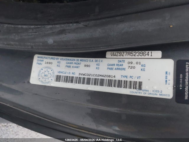 Aukcja sprzedaży 2002 Volkswagen Beetle, vin: 3VWCD21C02M420814, numer aukcji: 12603425