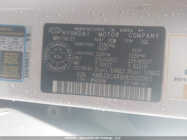 Продаж на аукціоні авто 2017 Hyundai Tucson, vin: KM8J2CA46HU502965, номер лоту: 12603447