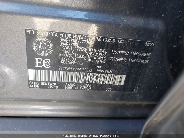 2023 Toyota Rav4 Hybrid მანქანა იყიდება აუქციონზე, vin: 2T3RWRFV2PW180293, აუქციონის ნომერი: 12603496