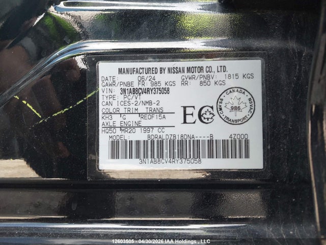 Продажа на аукционе авто 2024 Nissan Sentra Sv, vin: 3N1AB8CV4RY375058, номер лота: 12603505
