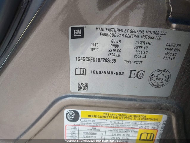 Aukcja sprzedaży 2011 Buick Lacrosse Cxl, vin: 1G4GC5ED1BF202565, numer aukcji: 12603514