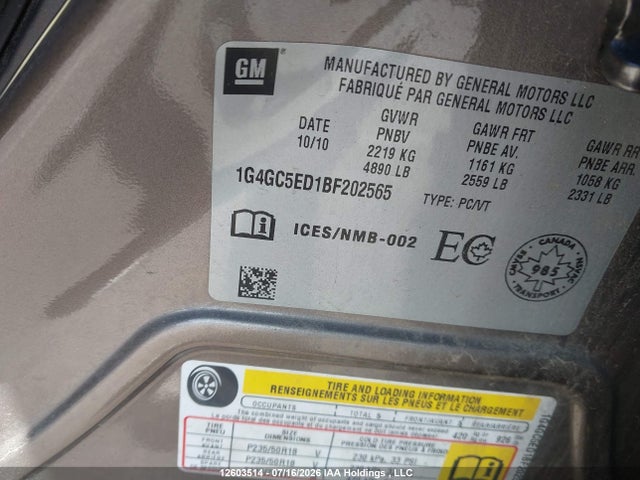 Aukcja sprzedaży 2011 Buick Lacrosse Cxl, vin: 1G4GC5ED1BF202565, numer aukcji: 12603514