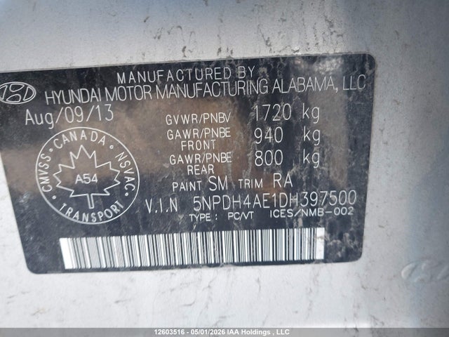 2013 Hyundai Elantra Gl მანქანა იყიდება აუქციონზე, vin: 5NPDH4AE1DH397500, აუქციონის ნომერი: 12603516