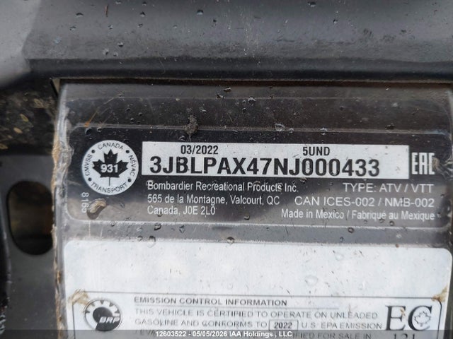 3JBLPAX47NJ000433 Can-Am Outlander Max Xt 1000r/xt-p 1000r