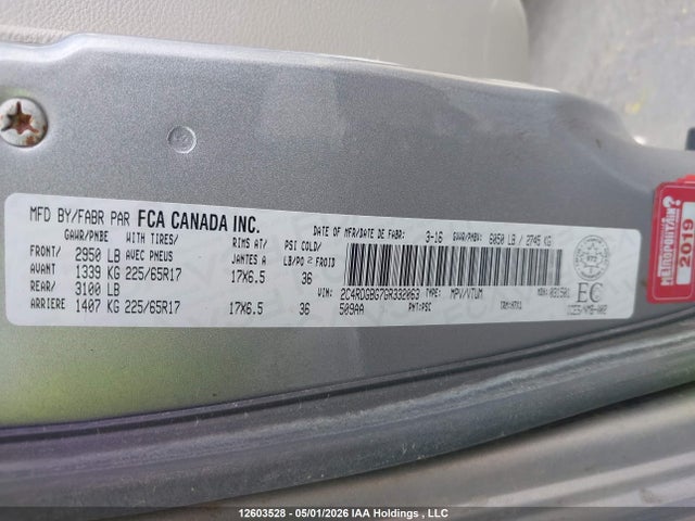 12603528 :رقم المزاد ، 2C4RDGBG7GR332063 vin ، 2016 Dodge Grand Caravan Se مزاد بيع