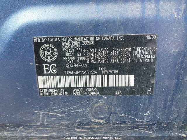 2010 Toyota Rav4 Sport მანქანა იყიდება აუქციონზე, vin: 2T3WF4DV1AW021524, აუქციონის ნომერი: 12574918