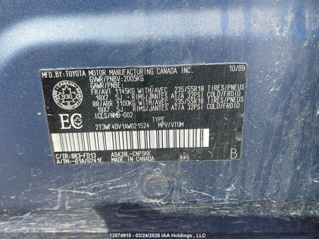 2010 Toyota Rav4 Sport მანქანა იყიდება აუქციონზე, vin: 2T3WF4DV1AW021524, აუქციონის ნომერი: 12574918
