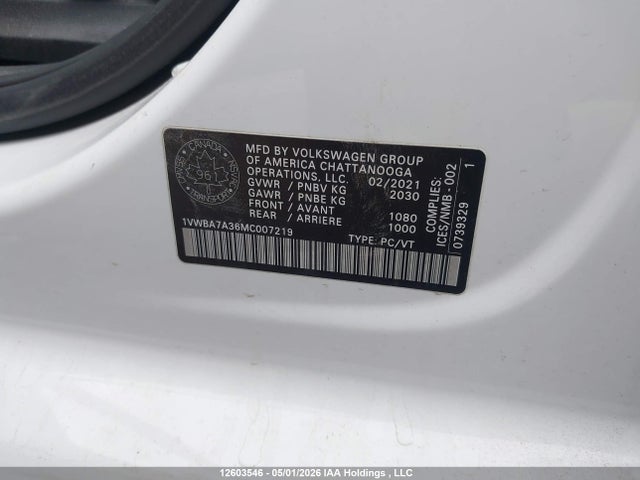 Продажа на аукционе авто 2021 Volkswagen Passat Highline, vin: 1VWBA7A36MC007219, номер лота: 12603546