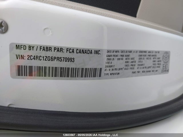 2C4RC1ZG6PR570993 Chrysler Grand Caravan Sxt