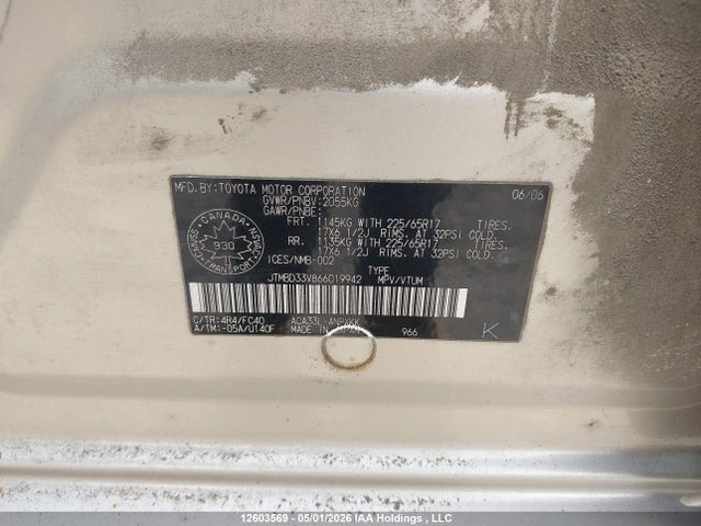 2006 Toyota Rav4 მანქანა იყიდება აუქციონზე, vin: JTMBD33V866019942, აუქციონის ნომერი: 12603569