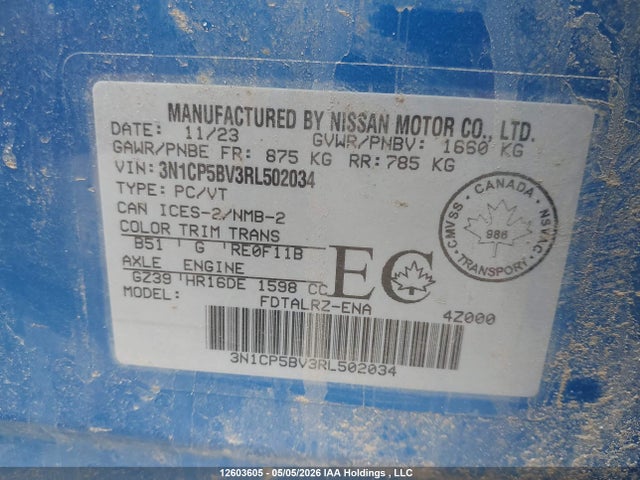 Продаж на аукціоні авто 2024 Nissan Kicks S, vin: 3N1CP5BV3RL502034, номер лоту: 12603605