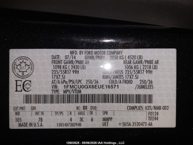 1FMCU0GX6EUE16571 Ford ESCAPE SE