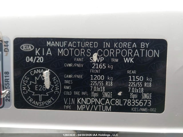 KNDPNCAC8L7835673 KIA Sportage Ex