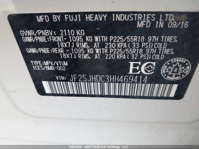 Auction sale of the 2017 Subaru Forester 2.0xt Limited, vin: JF2SJHDC3HH469414, lot number: 12603634