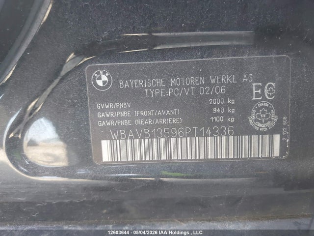 2006 Bmw 325i მანქანა იყიდება აუქციონზე, vin: WBAVB13596PT14336, აუქციონის ნომერი: 12603644