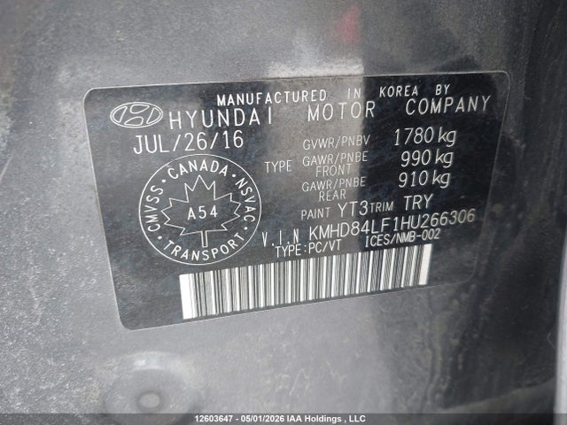 KMHD84LF1HU266306 Hyundai ELANTRA GL