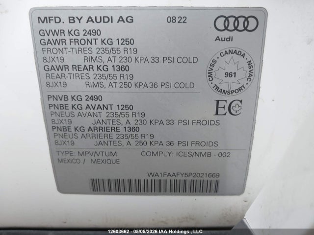 WA1FAAFY5P2021669 Audi Q5 45 Technik