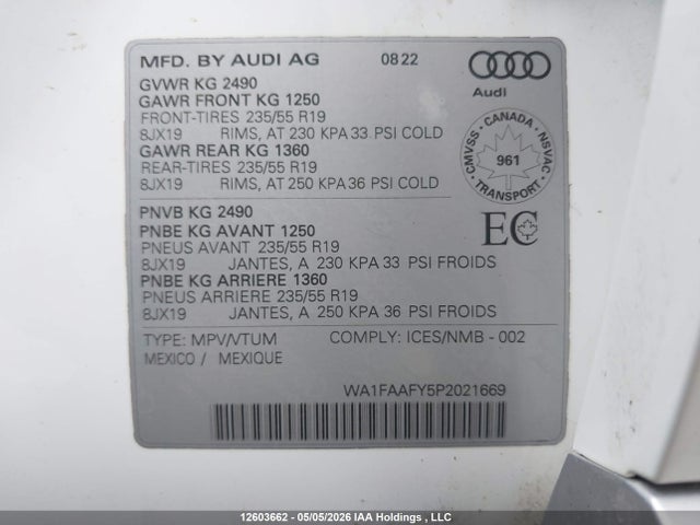 WA1FAAFY5P2021669 Audi Q5 45 Technik