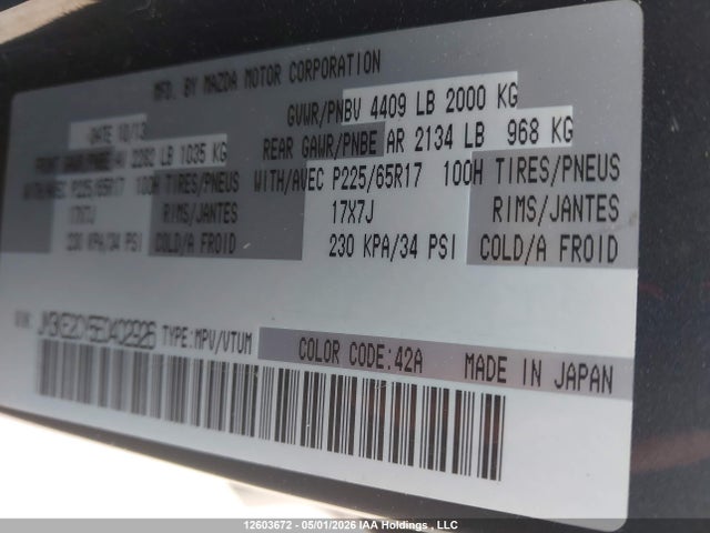 Aukcja sprzedaży 2014 Mazda Cx-5 Gs, vin: JM3KE2CY5E0402926, numer aukcji: 12603672