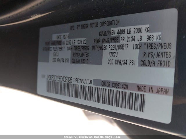 Aukcja sprzedaży 2014 Mazda Cx-5 Gs, vin: JM3KE2CY5E0402926, numer aukcji: 12603672