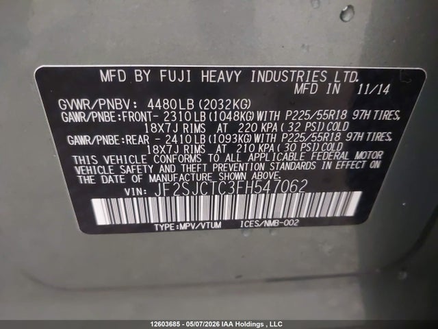 Aukcja sprzedaży 2015 Subaru Forester 2.5i Limited Package, vin: JF2SJCTC3FH547062, numer aukcji: 12603685