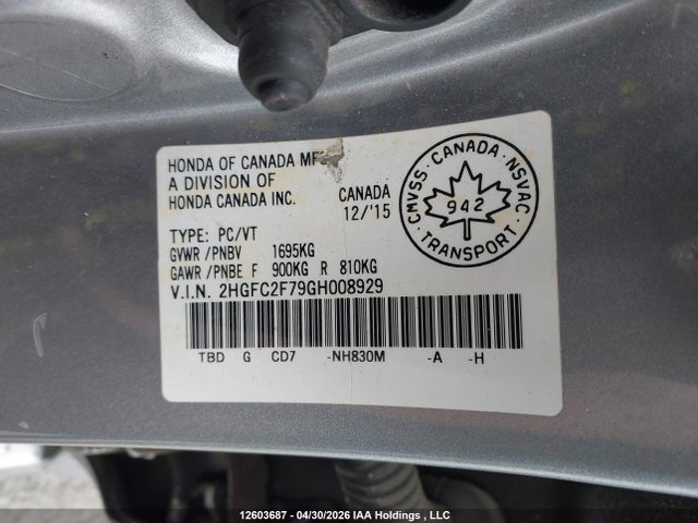 Aukcja sprzedaży 2016 Honda Civic, vin: 2HGFC2F79GH008929, numer aukcji: 12603687
