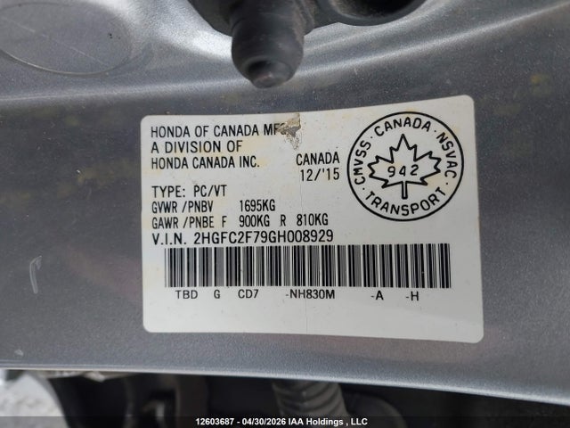 Aukcja sprzedaży 2016 Honda Civic, vin: 2HGFC2F79GH008929, numer aukcji: 12603687