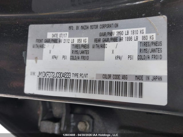 Aukcja sprzedaży 2018 Mazda Cx-3, vin: JM1DKFD72J0304633, numer aukcji: 12603688