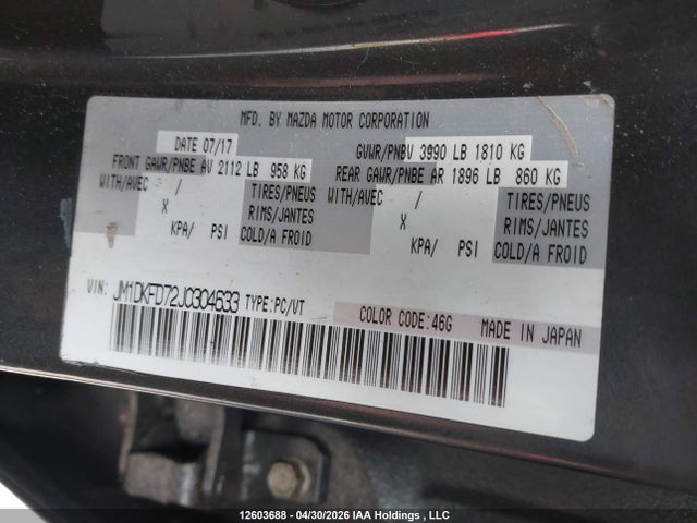 Aukcja sprzedaży 2018 Mazda Cx-3, vin: JM1DKFD72J0304633, numer aukcji: 12603688