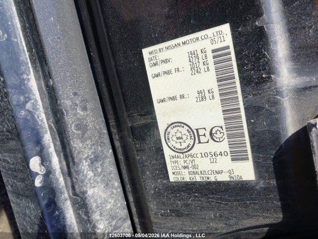 Продажа на аукционе авто 2012 Nissan Altima, vin: 1N4AL2AP6CC105640, номер лота: 12603706