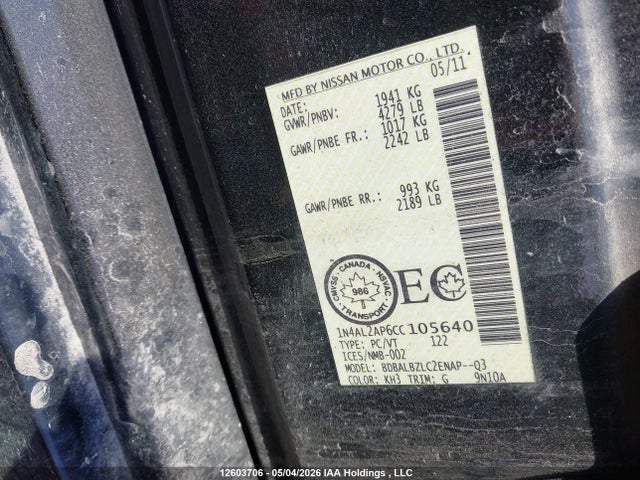 Продажа на аукционе авто 2012 Nissan Altima, vin: 1N4AL2AP6CC105640, номер лота: 12603706