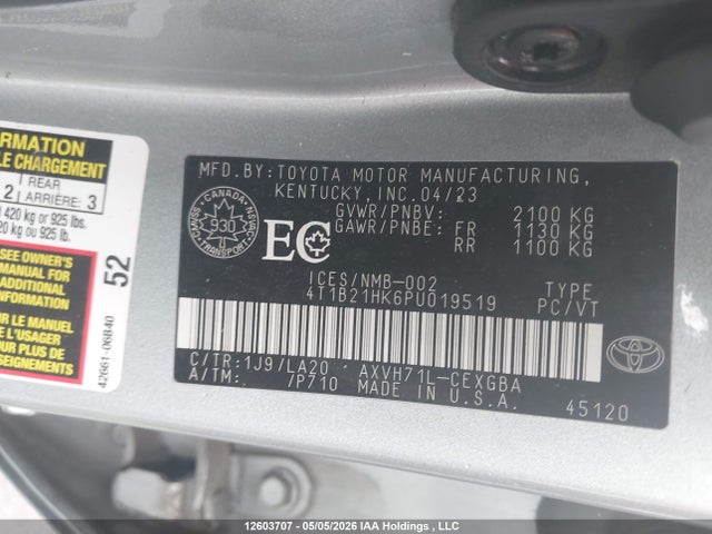 4T1B21HK6PU019519 Toyota Camry Hybrid Xle