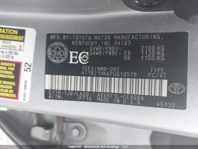 4T1B21HK6PU019519 Toyota Camry Hybrid Xle