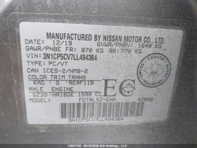 Nissan KICKS SV 2020 3N1CP5CV7LL494364 Image 19