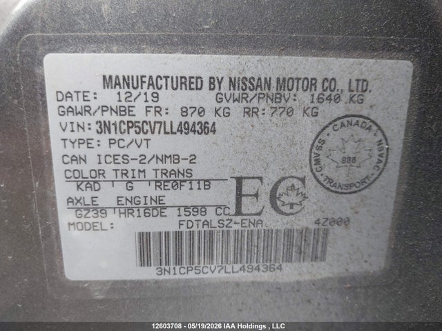 Nissan KICKS SV 2020 3N1CP5CV7LL494364 Image 9