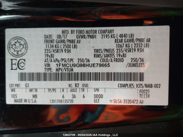 1FMCU9G98HUE79665 Ford Escape