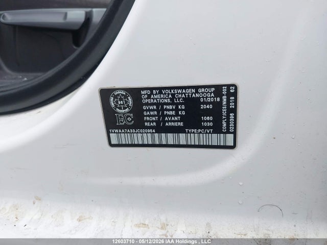 1VWAA7A33JC020954 Volkswagen Passat 2.0 Tsi Trendline+