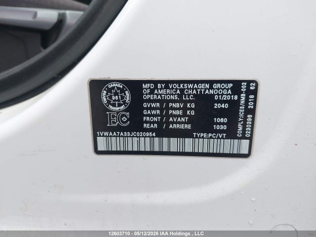 1VWAA7A33JC020954 Volkswagen Passat 2.0 Tsi Trendline+