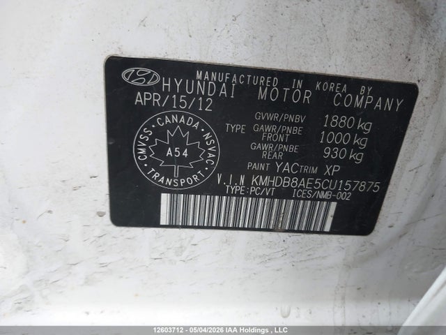 2012 Hyundai Elantra Touring Gl/gls/gls Sport/l მანქანა იყიდება აუქციონზე, vin: KMHDB8AE5CU157875, აუქციონის ნომერი: 12603712