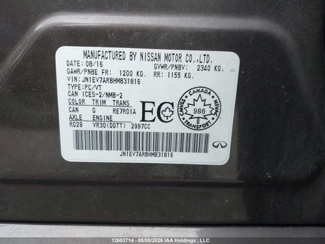 Продажа на аукционе авто 2017 Infiniti Q50, vin: JN1EV7AR8HM831816, номер лота: 12603714
