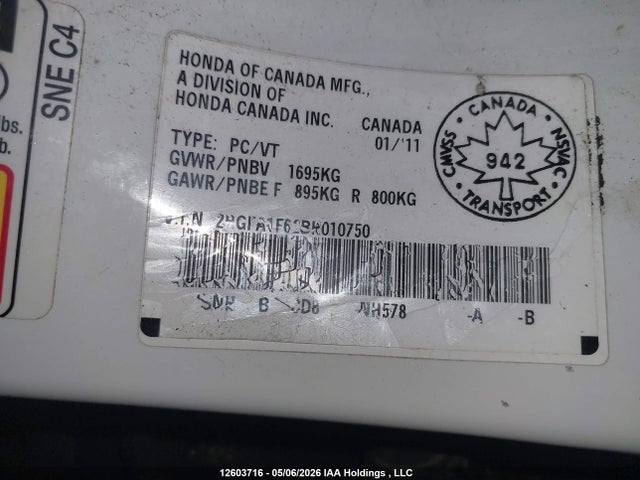 Продаж на аукціоні авто 2011 Honda Civic, vin: 2HGFA1F62BH010750, номер лоту: 12603716